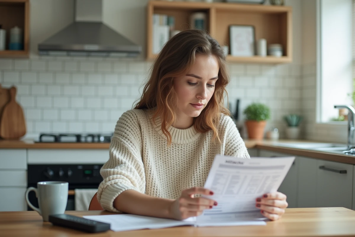 Femme consultant une erreur de climatisation dans sa cuisine